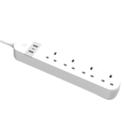 Tuya WiFi UK Power Strip, 4 Controlled Outlets, 2 USB + 1 Type-C Fast Charging, App Control, Voice Compatible, White, Smart Surge Protect